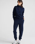 "Stay cozy in style with our navy blue Merino wool zip collar sweater. Luxurious comfort meets timeless sophistication."