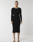  "Turn heads with our sleek black midi dress, designed to enhance your silhouette effortlessly. Shop now!"