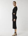 "Step into sophistication with our figure-flattering black midi dress. Perfect for any occasion!"