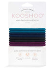 "Eco-friendly hair ties in purple, black, and blue. No plastic, no waste – just stylish and sustainable hold for any hair type. Shop Kooshoo now!"