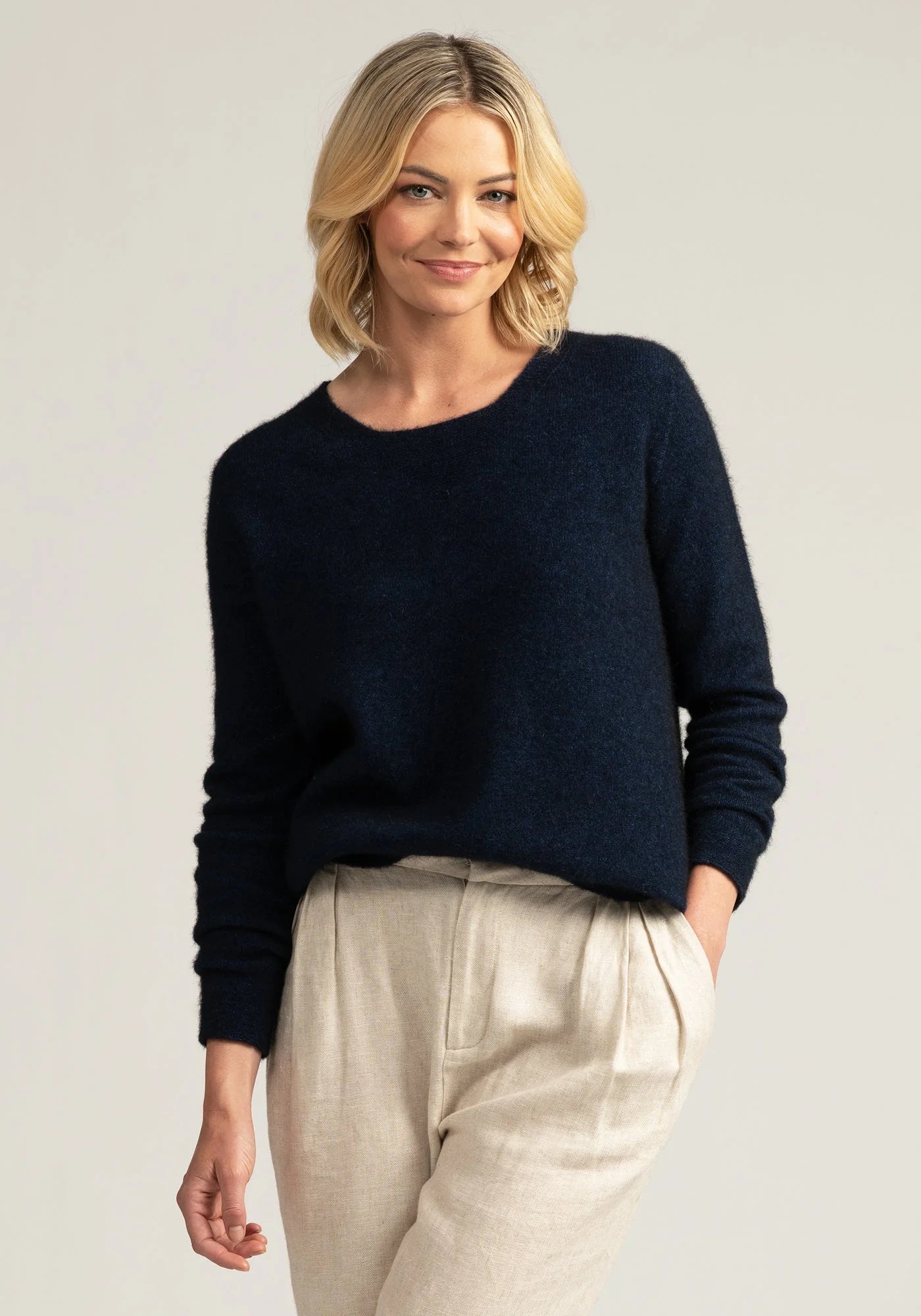 Upgrade your style with our pure merino wool navy blue sweater. Elegant, warm, and perfect for layering. Don’t miss out—buy now for a timeless look!