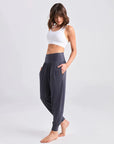 Unwind in style with our charcoal relaxed-fit soft pants for yoga and lounging. Experience ultimate comfort!