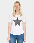 Unveil your eco-conscious style with our white bamboo t-shirt, showcasing a trendy star print at the back. Order now!